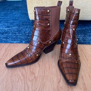 Vince Camuto Studded Brown Croc Heeled Boots